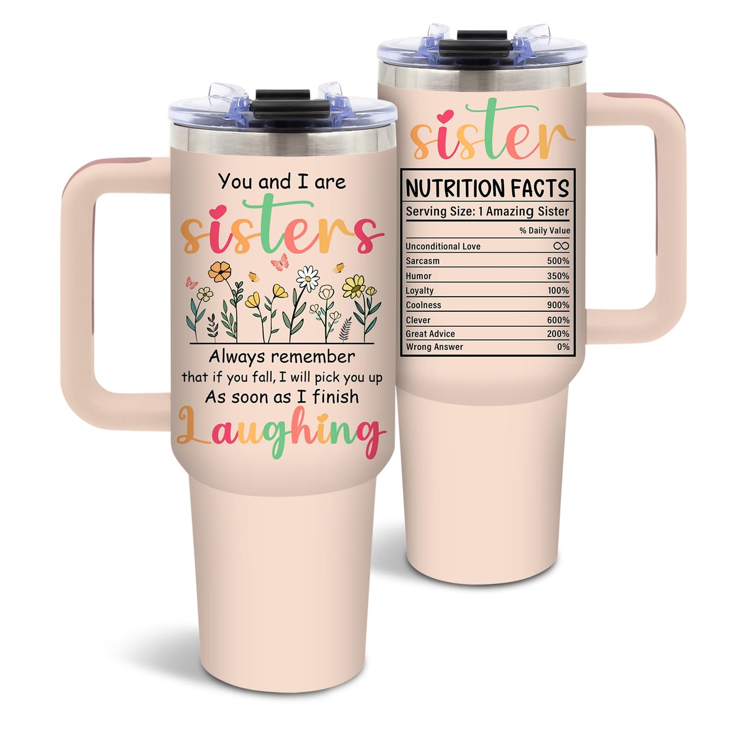 DUUV Sister Birthday Gifts, Sisters Gifts from Sister Tumbler 40 Oz, Birthday Gift for Soul Sisters BFF Bestie Friends, 40 Oz Tumbler with Handle Lid and Straw, 1PCS