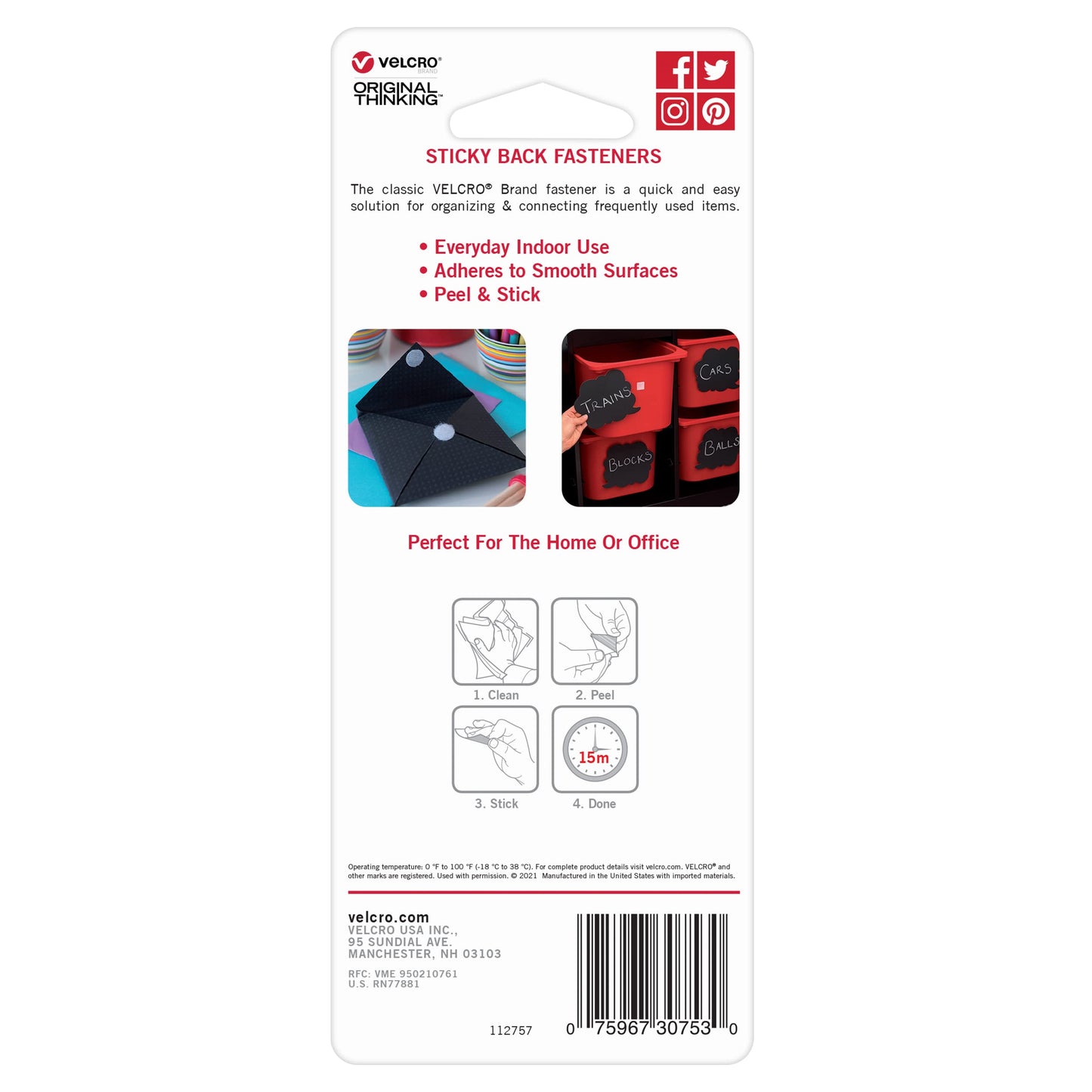 Velcro Brand Mounting Squares | Pack of 20| 7/8 Inch Black | Adhesive Sticky Back Hook and Loop Fasteners for Home, Office or Crafting | Strong Secure Hold