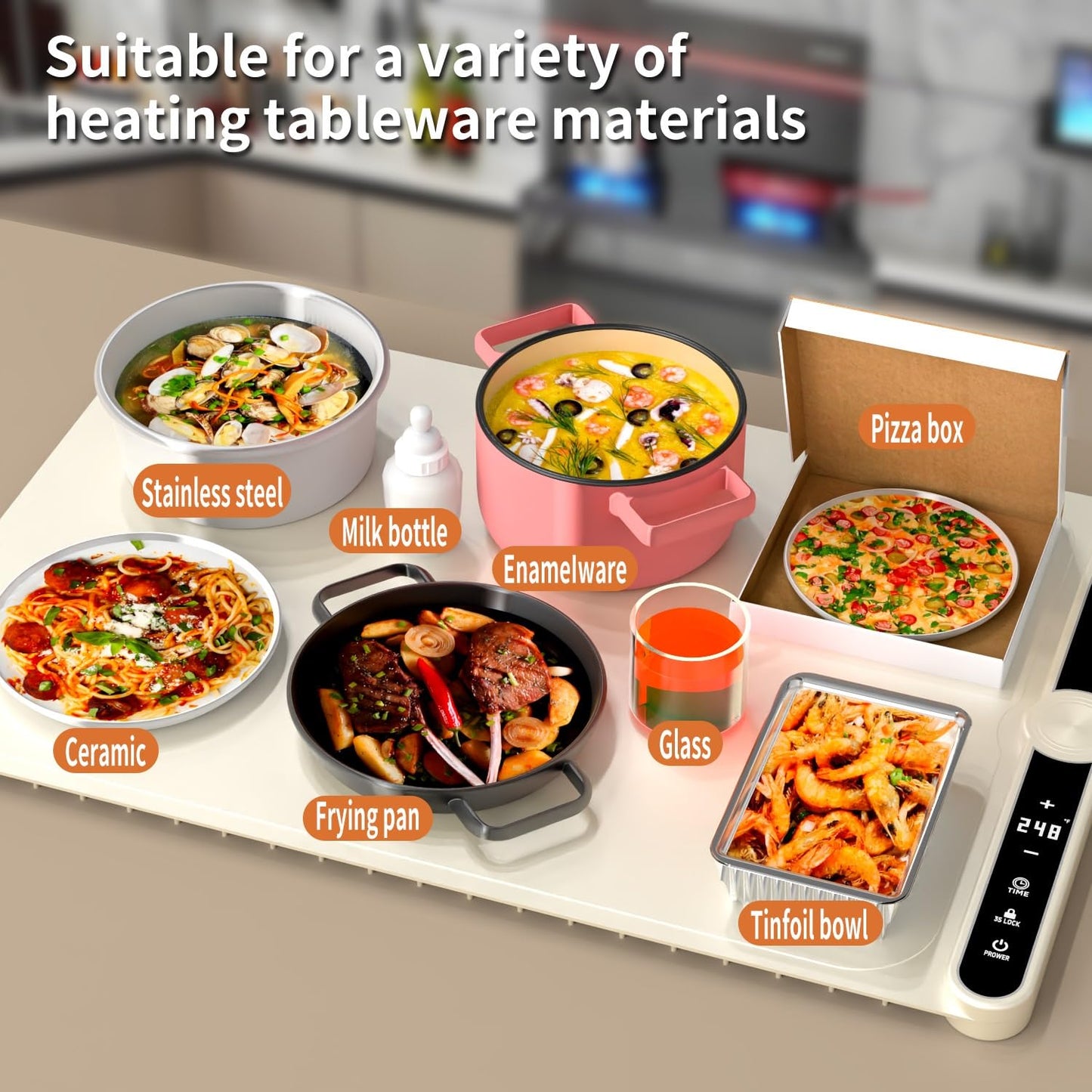 Food Warming Mat, Food Warming Mat Electric, 9 Temp Levels, Timer, Waterproof, Heat Insulating, Dishwasher-Safe, for Buffet, Food Warmers for Parties Buffet,Portable Heating Pad