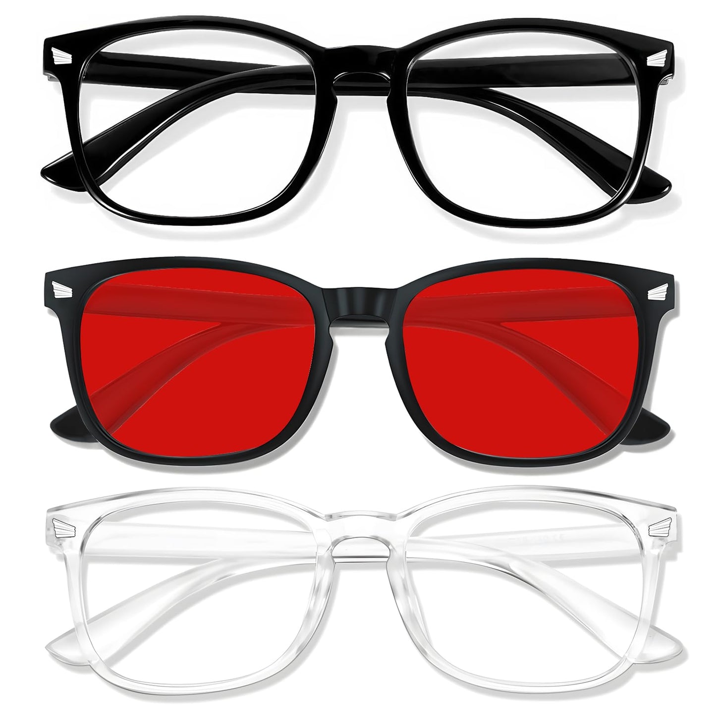 WINTOO Red Lens Glasses Blue Light Glasses Men Women - 99.9% Blue Green Blocking for Computer, Gaming, TV, Phone Screens - 3 Pai