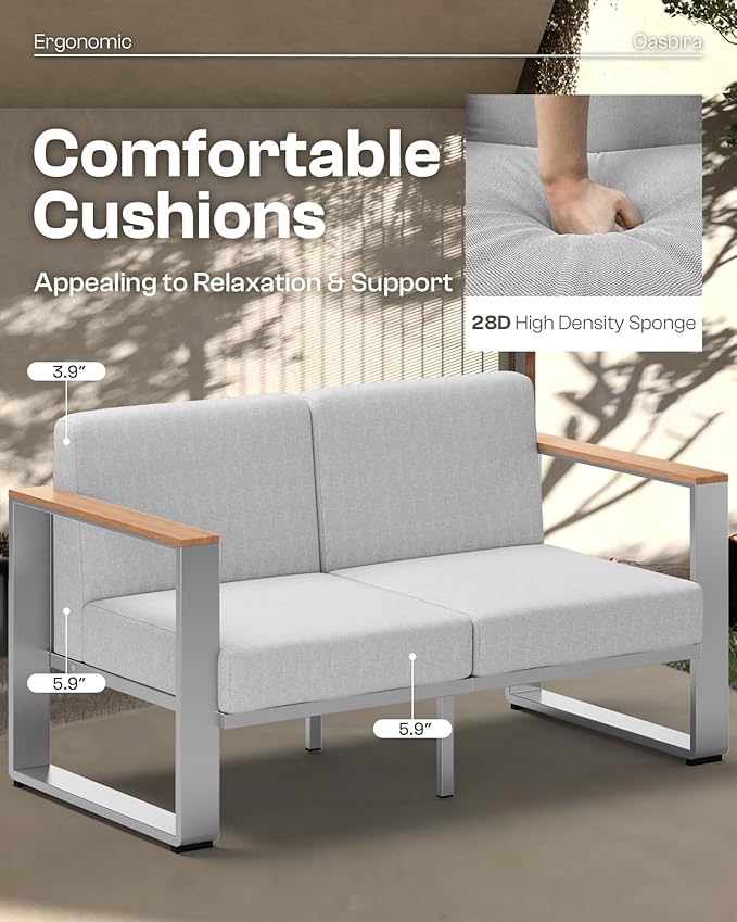 ComfCove Aluminum Patio Furniture Set, 5 Seats Outdoor Patio Conversation Sets with Ergonomic Seat and Wide Washable Thick Cushions, Modern Outdoor Sectional Furniture for Balcony, Porch