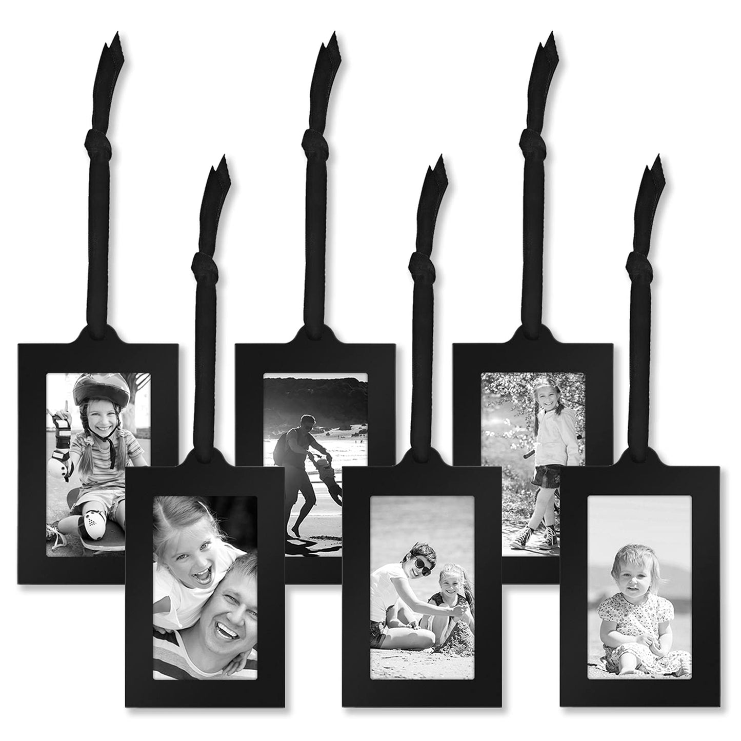 Americanflat Family Tree Picture Frame - Includes 6 Hanging 2x3 Picture Frames - Adjustable Ribbon Tassels - Ideal as Mother’s Day Gifts, Birthday Gifts, or Christmas Decor - Black and Bronze