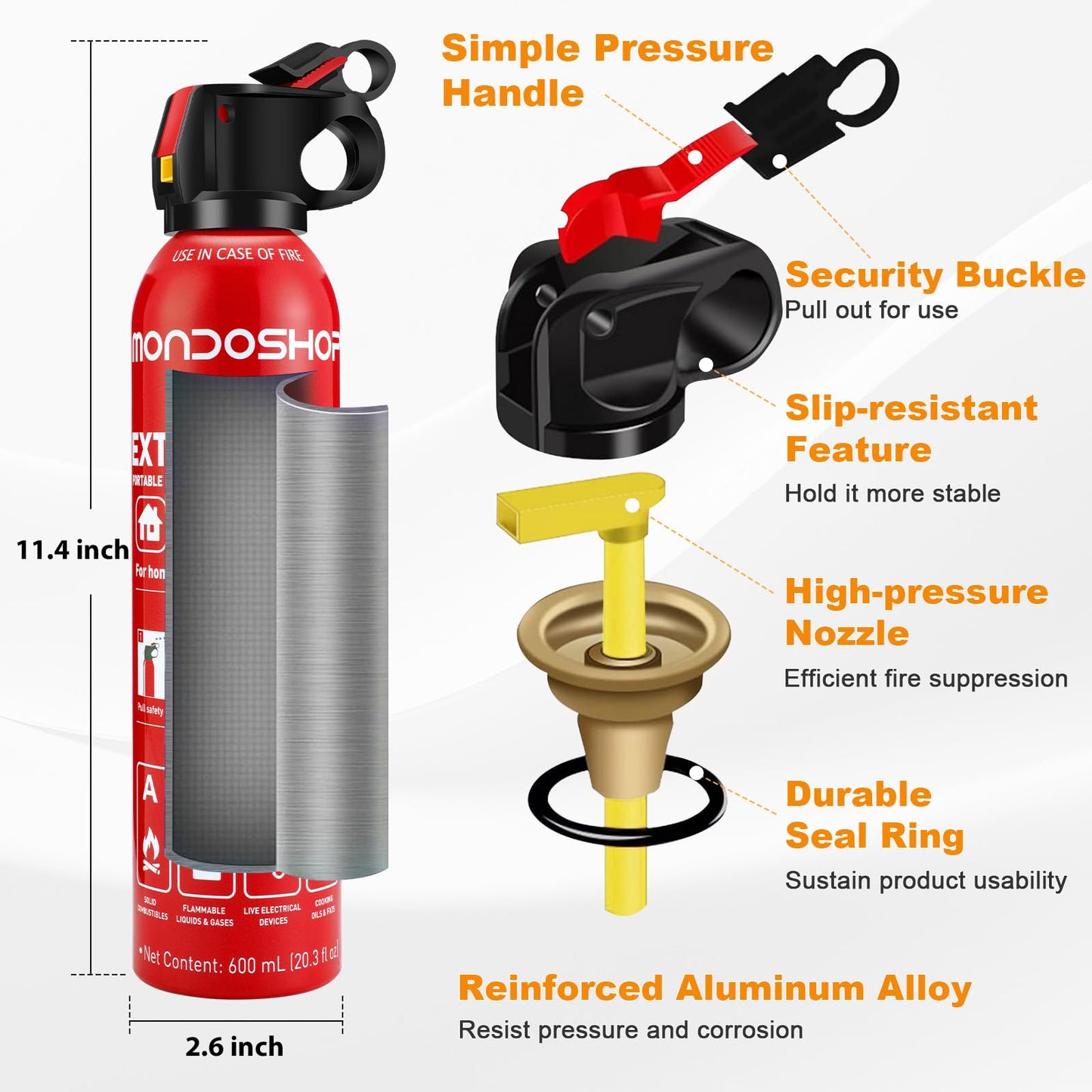 Portable Fire Extinguisher for Home - Mondoshop 1-Pack Water-Based Small Fire Extinguisher with Mount for A, B, C, K Fire, Suitable for Vehicle, Kitchen, Home, Car, Camping, Boat, Business