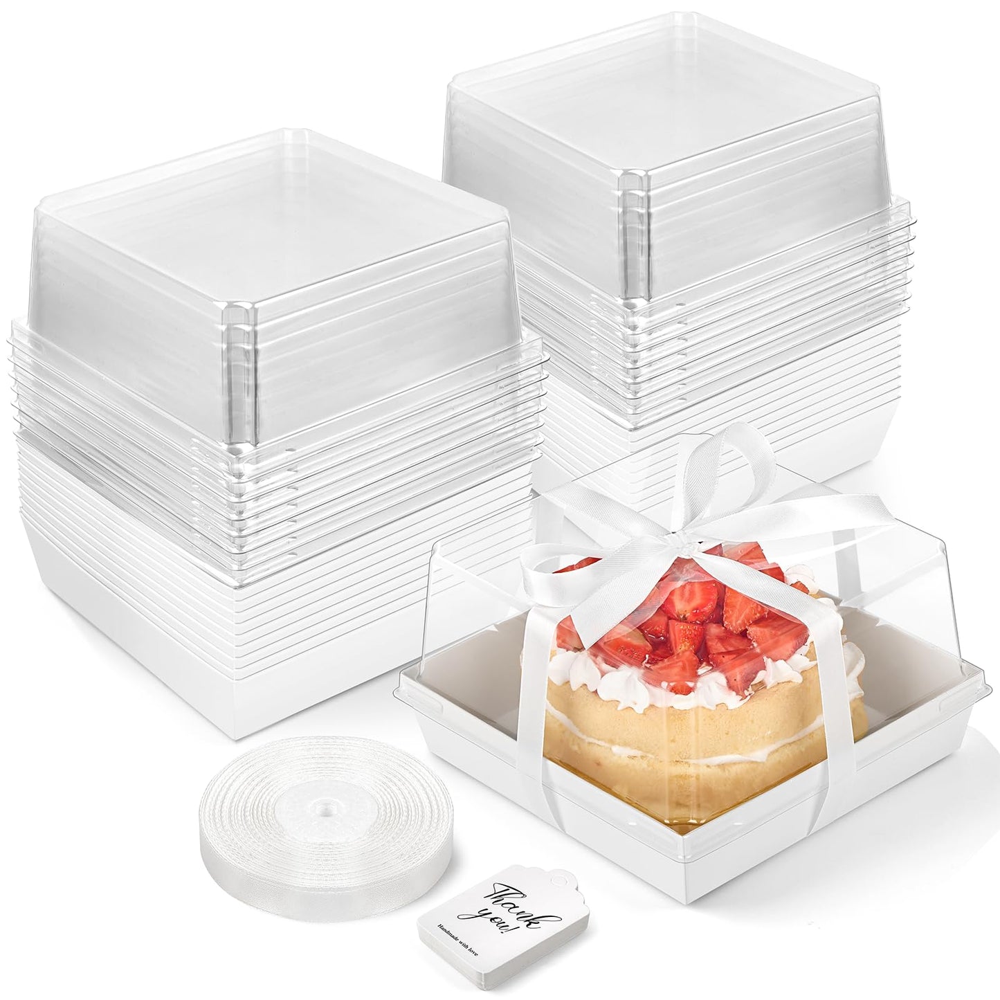 ZORRITA 7 x 7 x 4 Inches Paper Cake Boxes with Clear Lids, 20 Pack Disposable Charcuterie Boxes Square Food Containers for 4-6 Inch Cake, Dessert, Pie, Cupcake, Bakery (White)