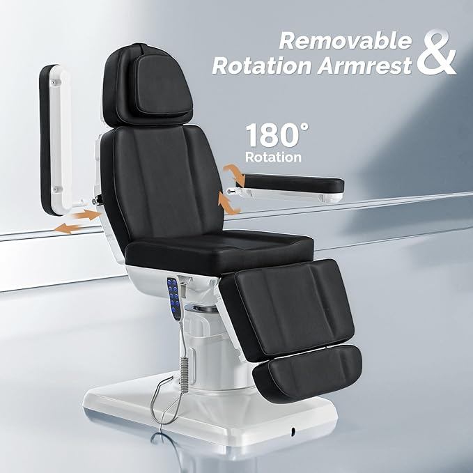 OmySalon Electrical Facial Beauty Spa Medical Treatment Bed, 120° Rotation Massage Tattoo Dental Aesthetic Chair with 3 Motors & Remote Control, Black
