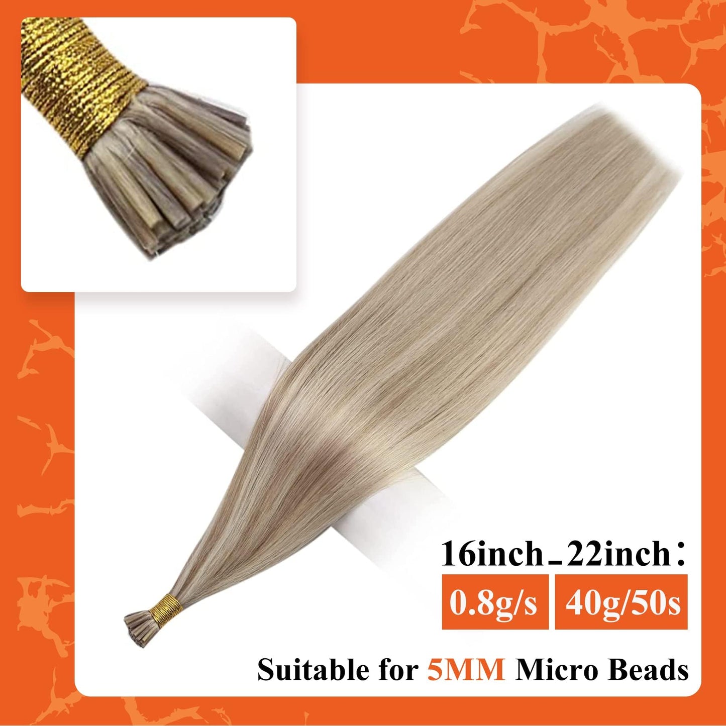 Full Shine I Tip Hair Extensions Natural Hair 20inch 16P22 Blonde Hair Extensions Human Hair Straight Real Human Hair 40g/50s Ke