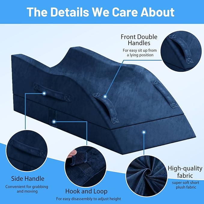 TranquilRelax Double Leg Elevation Pillows, Wedge Pillow for After Surgery, Memory Foam Support Adjustable, Comfort Care for Back Knee Hip Ankles Pain, Knee Pillow for Sleeping Blood Circulation Blue
