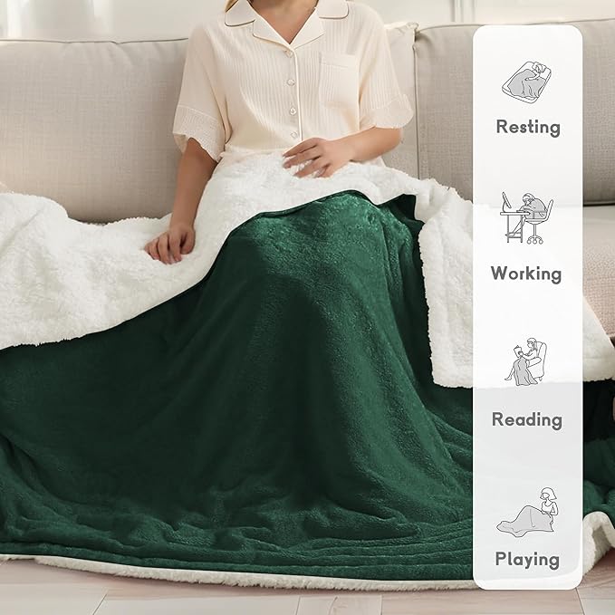 Heated Blanket Electric Blanket Full Size 72''x84'' with 5 Heating Levels, 10 Hour Auto Shut Off, Machine Washable, Flannel & Sherpa Soft Warming Blanket for Couch, Bed, Office - Grass Green