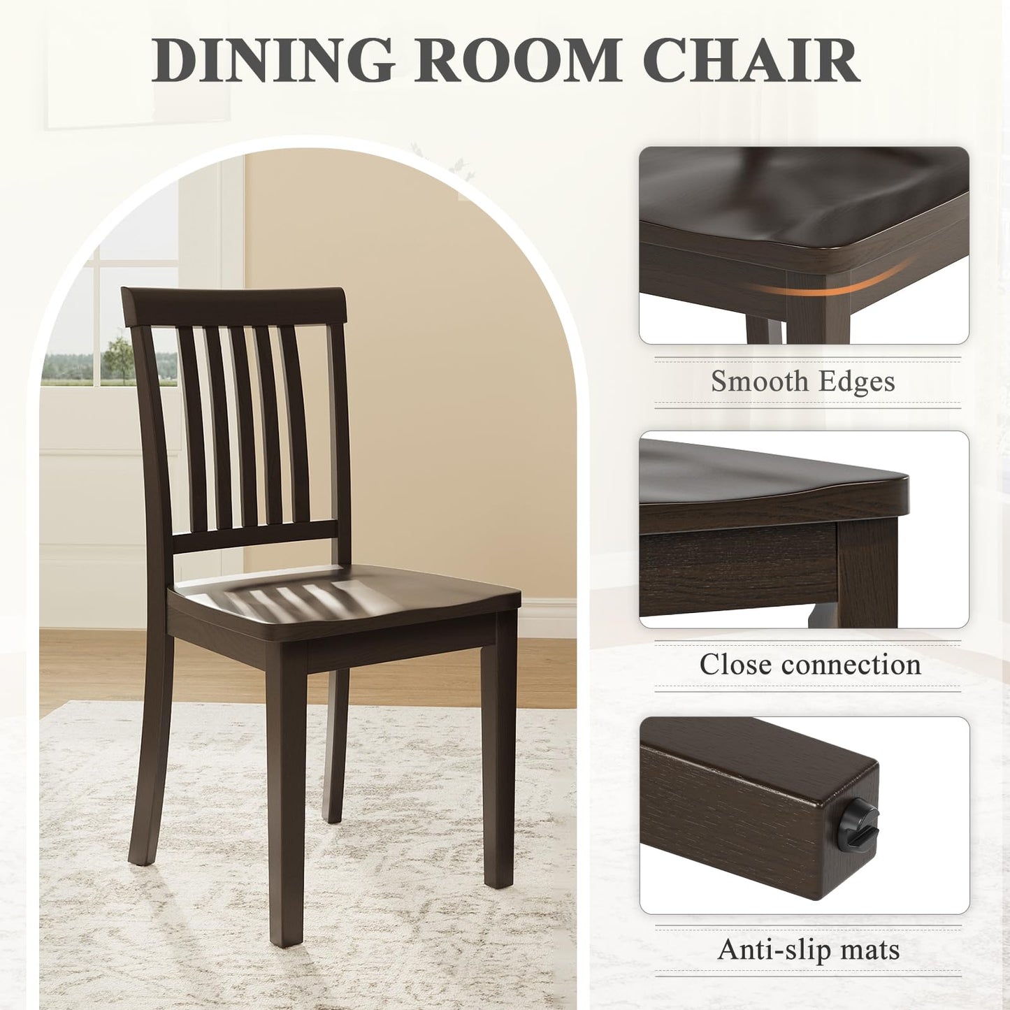 Homixis Dining Chairs Set of 6, Farmhouse Wood Chairs with Spindle High Backrest, 17.3 Inch Wood Chiars for Kitchen and Dining Room