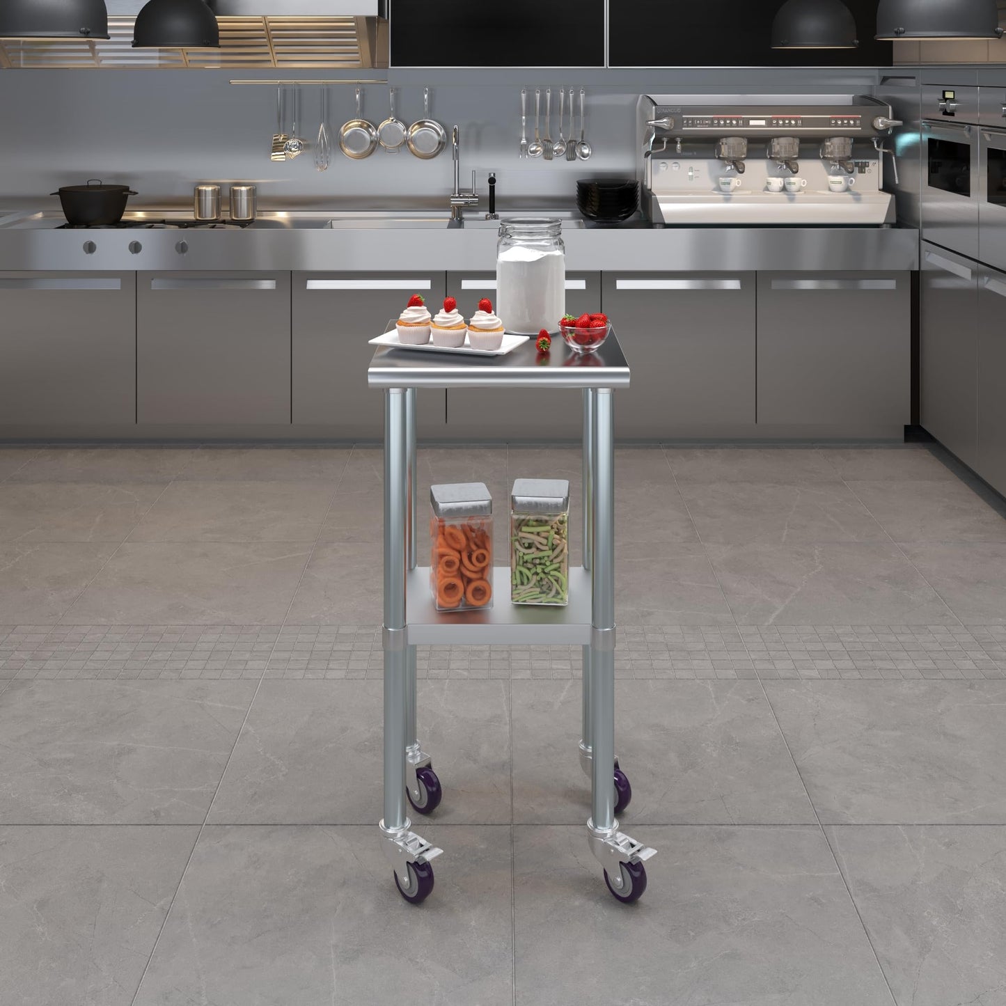 AmGood 18 in. x 18 in. Stainless Steel Work Table with Wheels | Metal Kitchen Food Prep Table | NSF