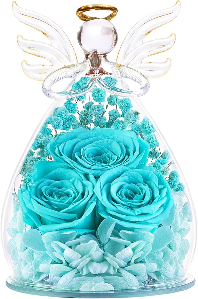 Beferr Valentines Day Rose Gifts for Her Women Mom Gifts for Birthday, Fresh Flowers for Delivery Forever Preserved Rose in Glass Angel Figurine, for Grandma Wife Daughter Girlfriend