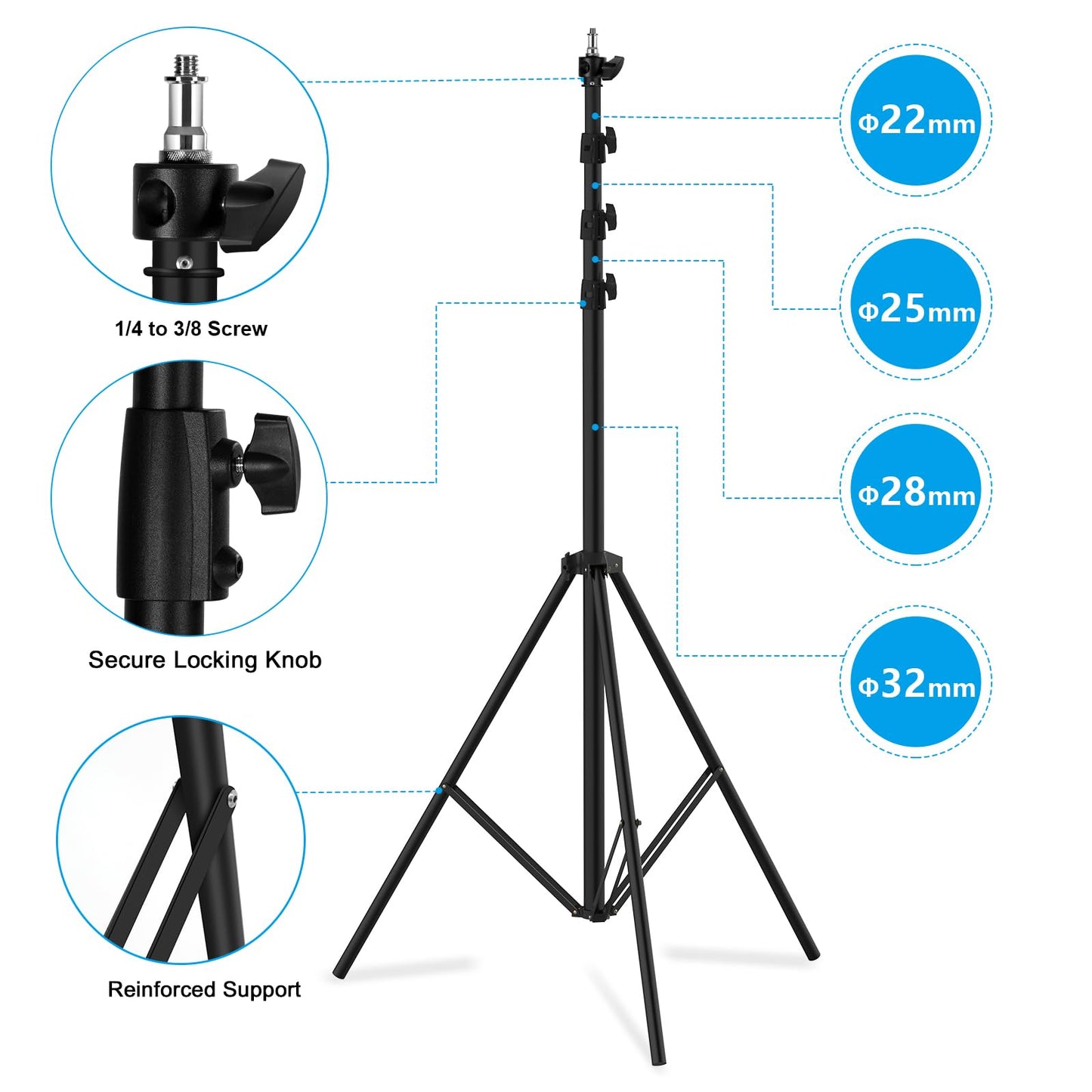 20FT Heavy Duty Aluminum Tripod Stand, 1/4" & 3/8" Screw Adapter, Tall Camera & Light Stand for Sports Camera, Outdoor Video Shooting & Photography