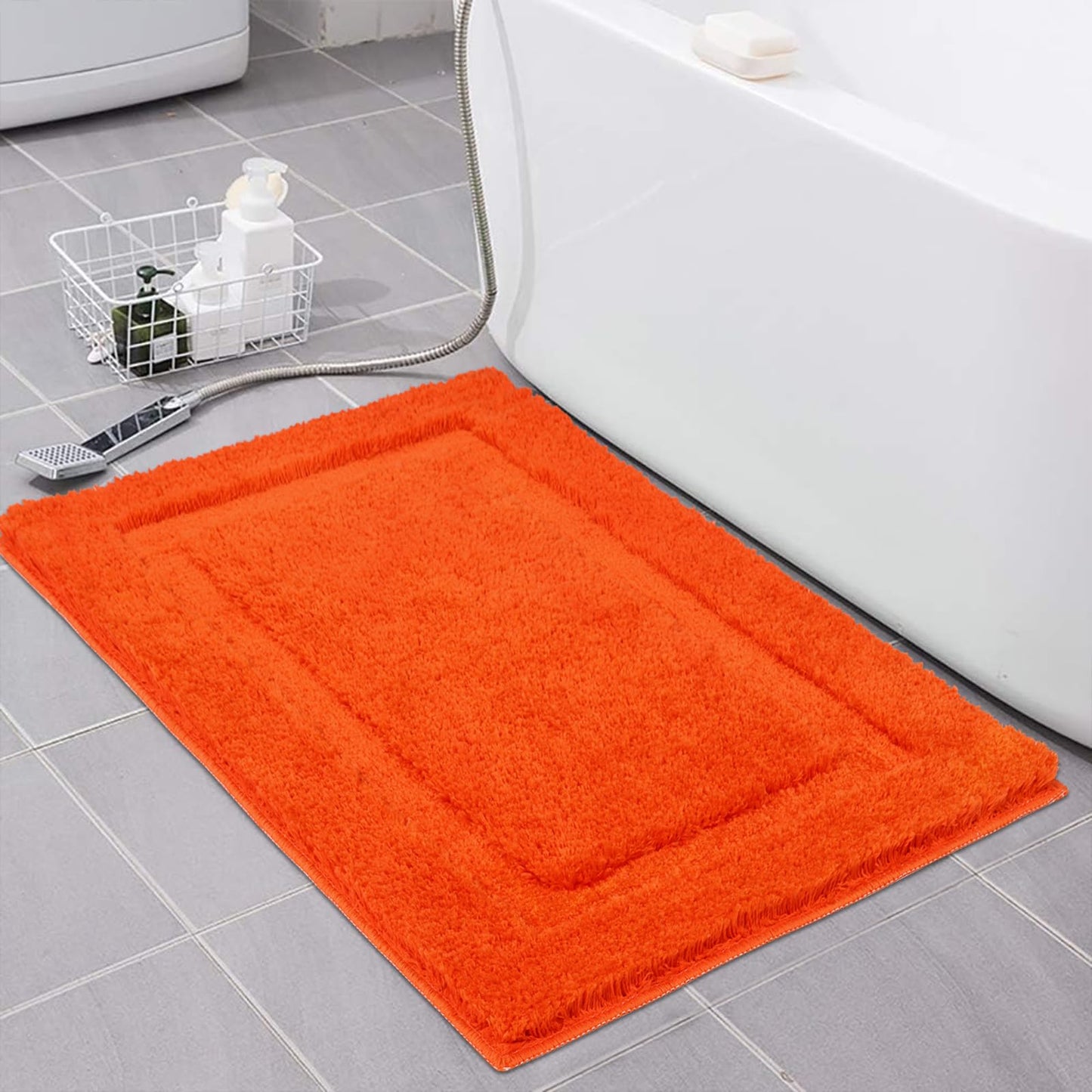 SHACOS Super Soft Bathroom Rugs 20"x32" Bath Mats Fluffy Non Slip Washable Absorbent Bath Rugs Carpets for Bathroom Floor Tub Shower Vanity Sink Home Decor Accessories, Orange Red 1'8" x 2'8"