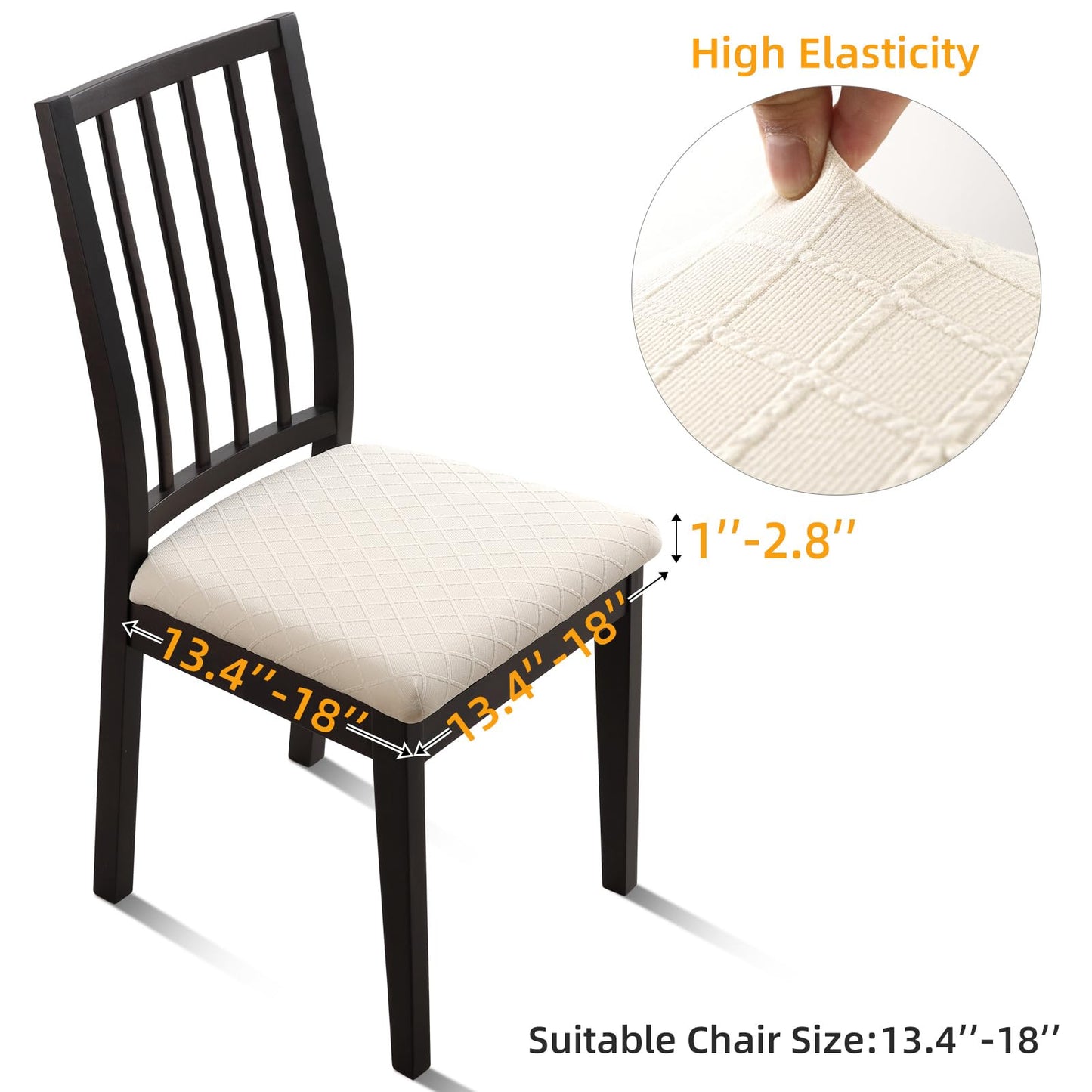 Fuloon Waterproof Seat Cushion Covers 6 PCS, Stretch Jacquard Chair Seat Covers Washable Dining Room Chair Slipcovers Removable Kitchen Cushion Protector (6, Waterproof-Beige)