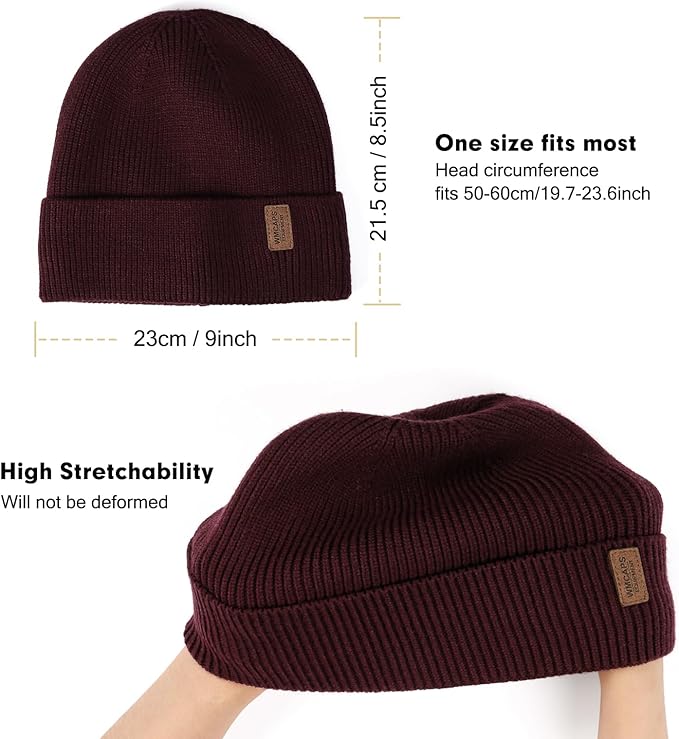 Wmcaps Winter Beanie for Men Women, Fleece Lined Beanie Soft Warm Knit Hat Ski Stocking Cuffed Cap