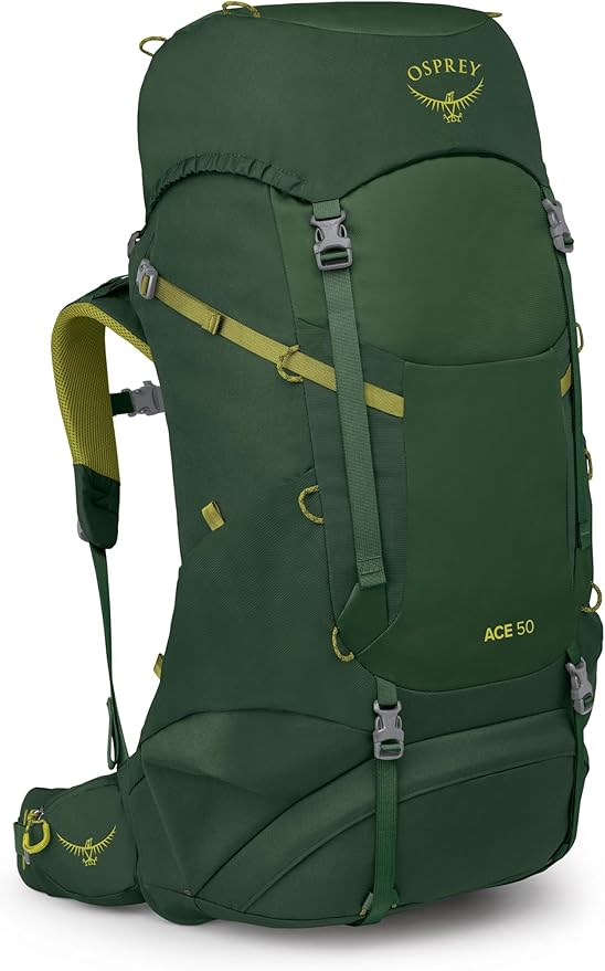 Osprey Ace 50L Kids' Backpacking Backpack, Green Canopy