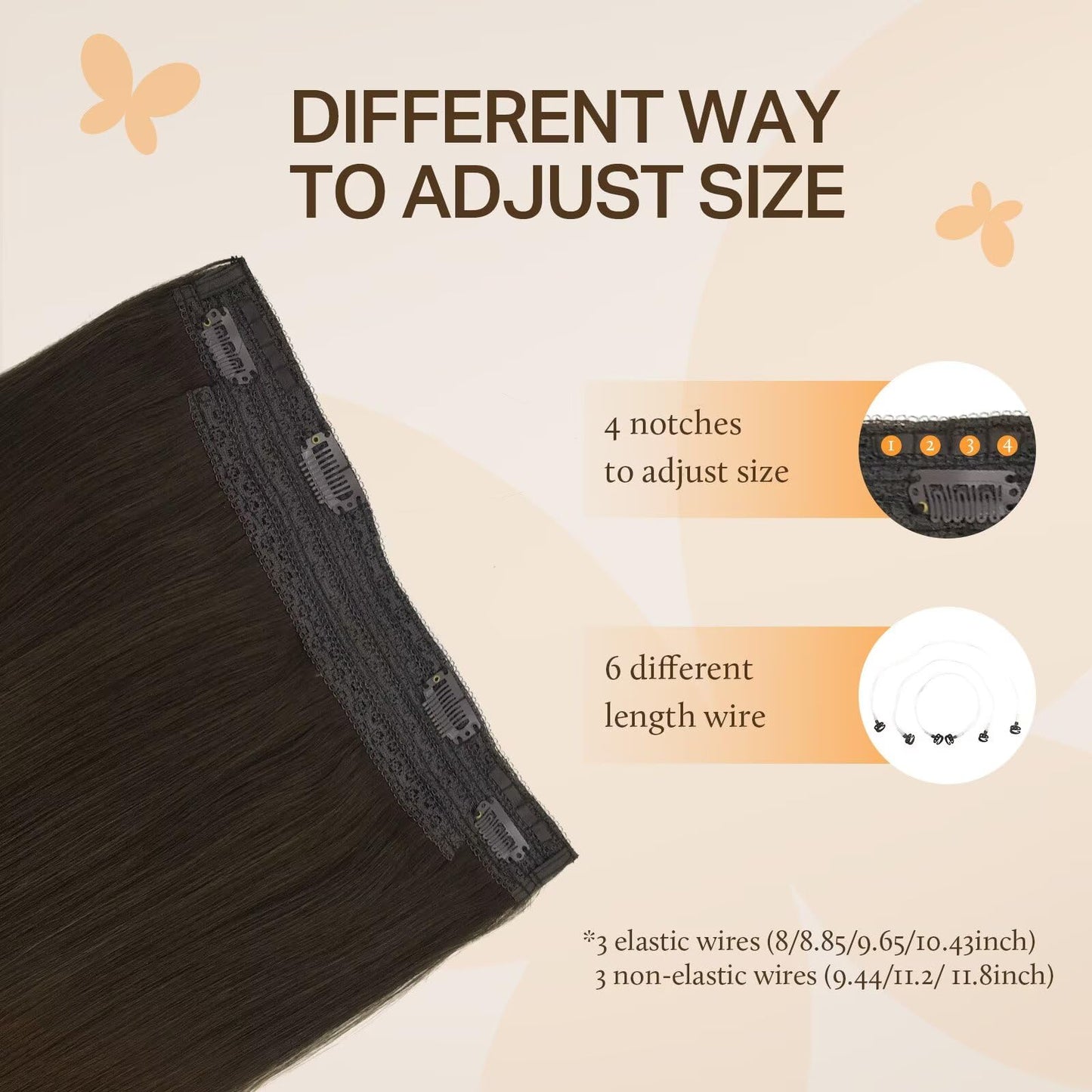 DOORES Wire Hair Extensions, Light Dark Brown 14 Inch 75g Fish Line Weft Extensions and 2pcs 30g Clip ins, 105g Invisible Wire R