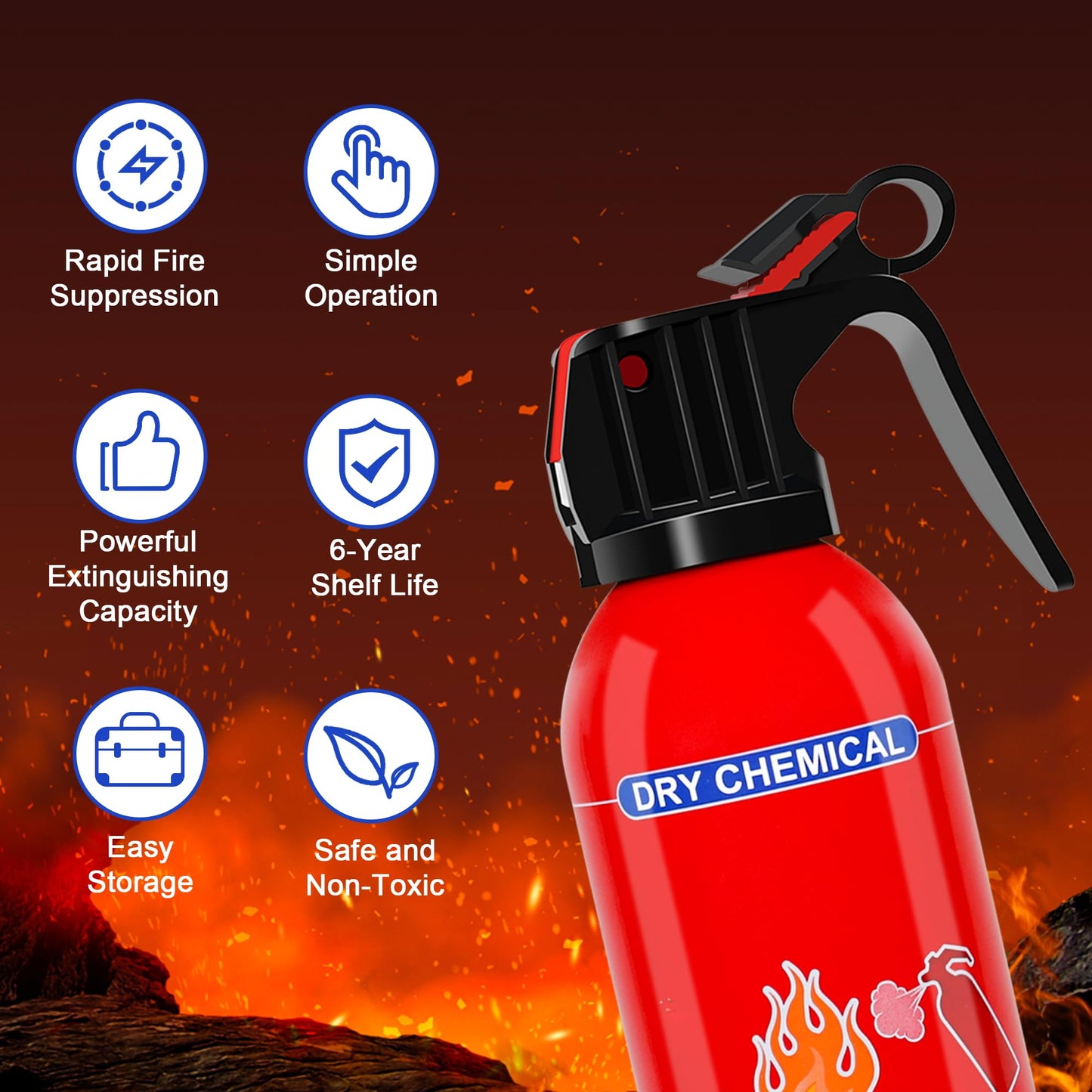 1 Pack ABC Dry Chemical Fire Extinguisher, Portable Dry Powder Fast-Acting Fire Extinguishers with Mount, Suitable for Home, Car, Boat, Truck, Electrical, Grease Fires