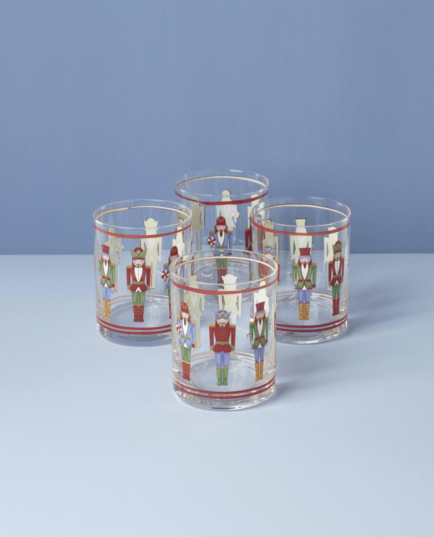 Lenox 896921 Nutcracker Double Old Fashioned Glasses, Set of 4, Assorted, Christmas Drinkware, Holiday Hosting