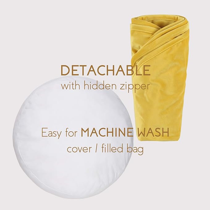YIUOR Velvet Floor Pillows Round Chair Cushion Couch Throw Pillow Soft Pouf Seat Mattress Bean Bag for Reading Nook Play Room (25.6IN, Yellow)