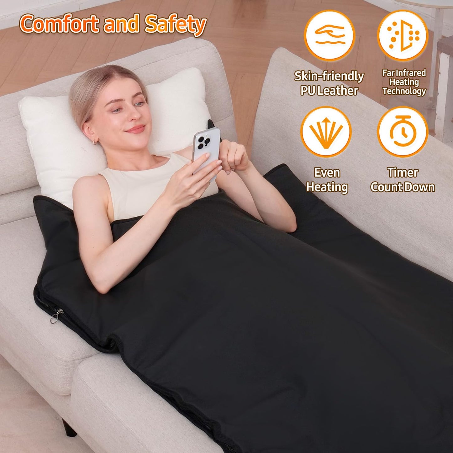 yamxun Infrared Sauna Blanket for Home: Skin-Friendly PVC Leather Large Portable Blanket for Full Body Detox & Relaxation - Far Infrared Heating Adjustable 86-167℉ & 30-60 Min Timer 71 x 35.5Inch