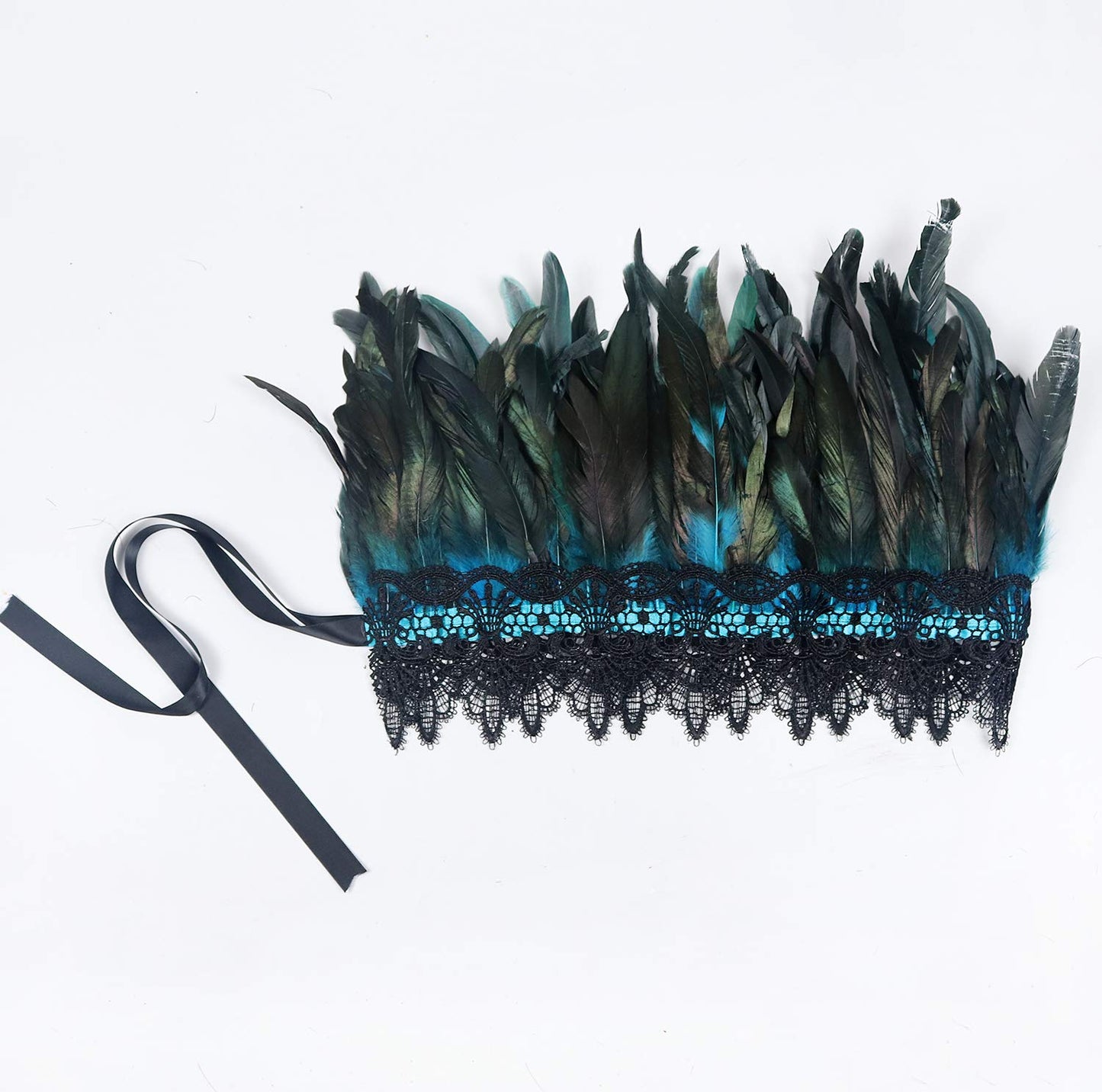 L'VOW Black Crow Feather Cape Shawl Stand Up Collar Halloween Devil Wings Witch Costume (Acid blue)