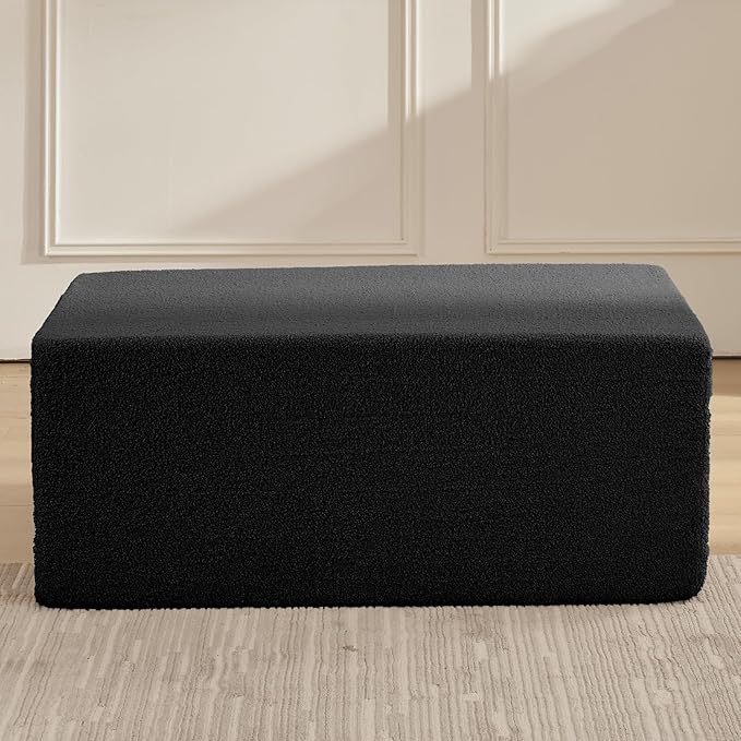 Furnify 40" Memory Foam Couch Footrest, Cloud Modular Sofa Ottoman, Upholstered Floor Sofa Ottoman, Upholstered Sofa for Bedroom Living Room, No Assembly Required (Black, Teddy Boucle)
