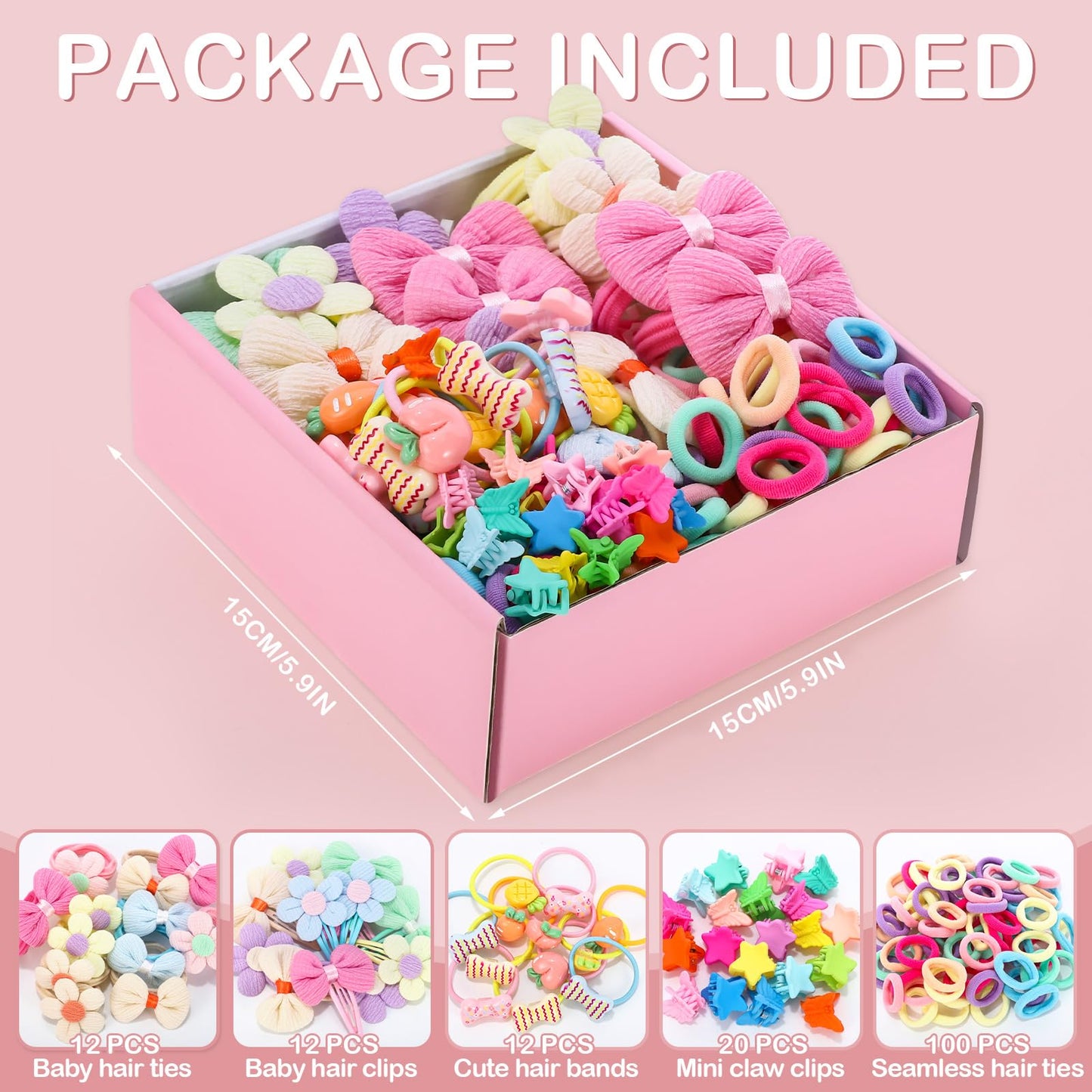 obeoby 156 Pcs Toddler Hair Ties Girls Hair Accessories, Baby Hair Bows Cute Flower Hair Ties Mini Hair Clips Little girls Hair Accessories for Thick Hair