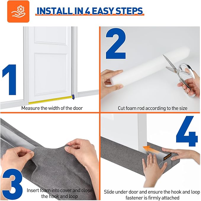 MAGZO Door Draft Stopper, 30 Inch Adjustable Under Door Gap Filler, Fits 26'' - 30'' Bottom Widths, Seals Gaps up to 1.7", Soundproof Sweep Blocks Air, Noise, Light, Dust- Grey
