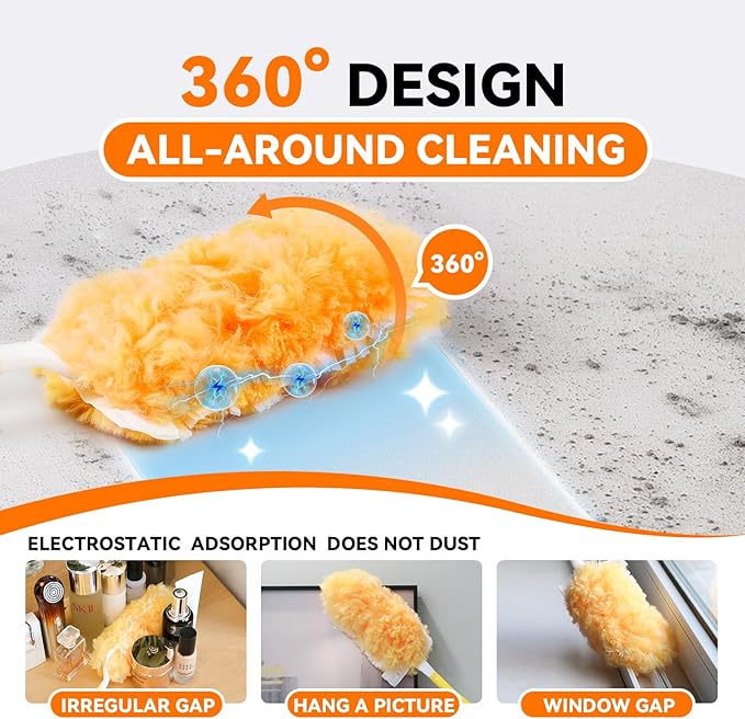Duster Refills Bulk Compatible with Swiffer Dusters Swiffer Microfibre dust Cleaner for Cleaning Home, Office, Furniture (Yellow, 20 PCS (360°)+Handle)