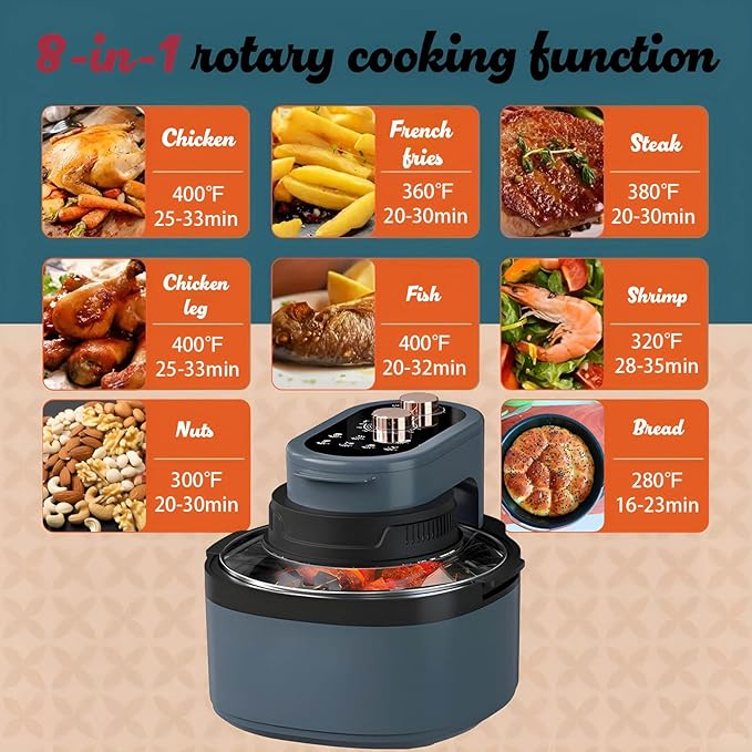 Rotatable 8-in-1 Air Fryer Toaster Oven Combo 7.5QT Large Glass Air Fryer, Rapid HotAir Tech, Family-Size Smart Cooker, Trending Modern Kitchen Essential for Healthy Meals,Random color