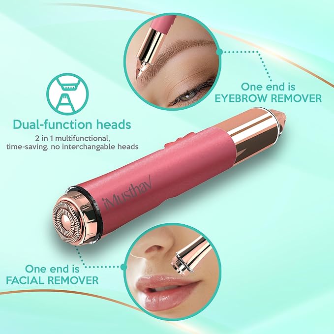 2 in 1 Eyebrow and Facial Hair Remover for Women Painless Electric Razor Epilator Trimmer Shaver with 18K Gold-Plated, USB Rechargeable, 360° LED for Flawless Eyebrow and Face Hair Removal