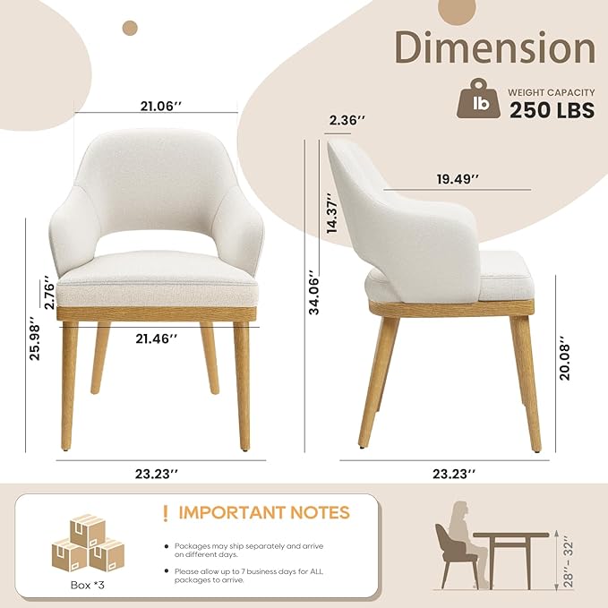 MALOL Wooden Dining Chairs Set of 6, Modern Fabric Upholstered Dining Room Chair, Kitchen Side Chairs, Farmhouse Dinner Chair with Open Back for Kitchen, Beige