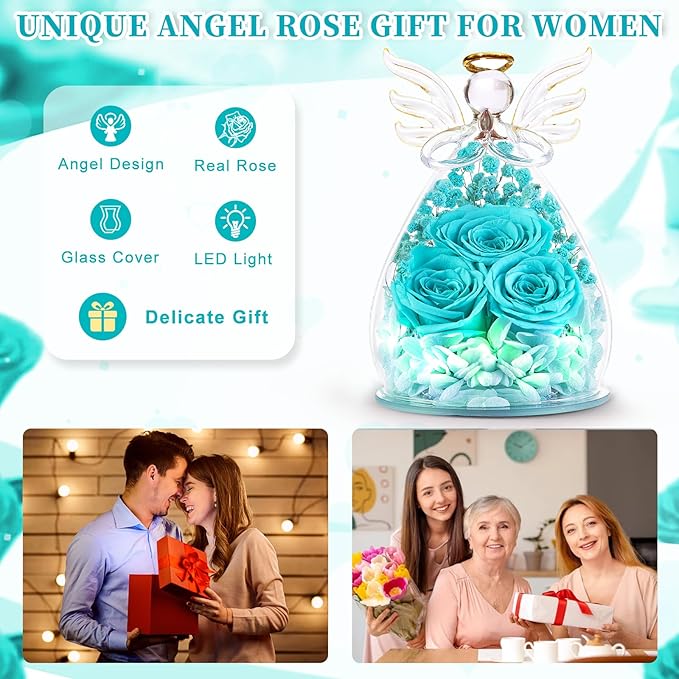 Beferr Valentines Day Rose Gifts for Her Women Mom Gifts for Birthday, Fresh Flowers for Delivery Forever Preserved Rose in Glass Angel Figurine, for Grandma Wife Daughter Girlfriend