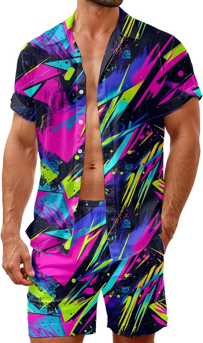 HUGLAZY Christmas Hawaiian Shirt Mens 2 Piece Outfit Tropical Shirts Short Sleeve Beach Outfit Party