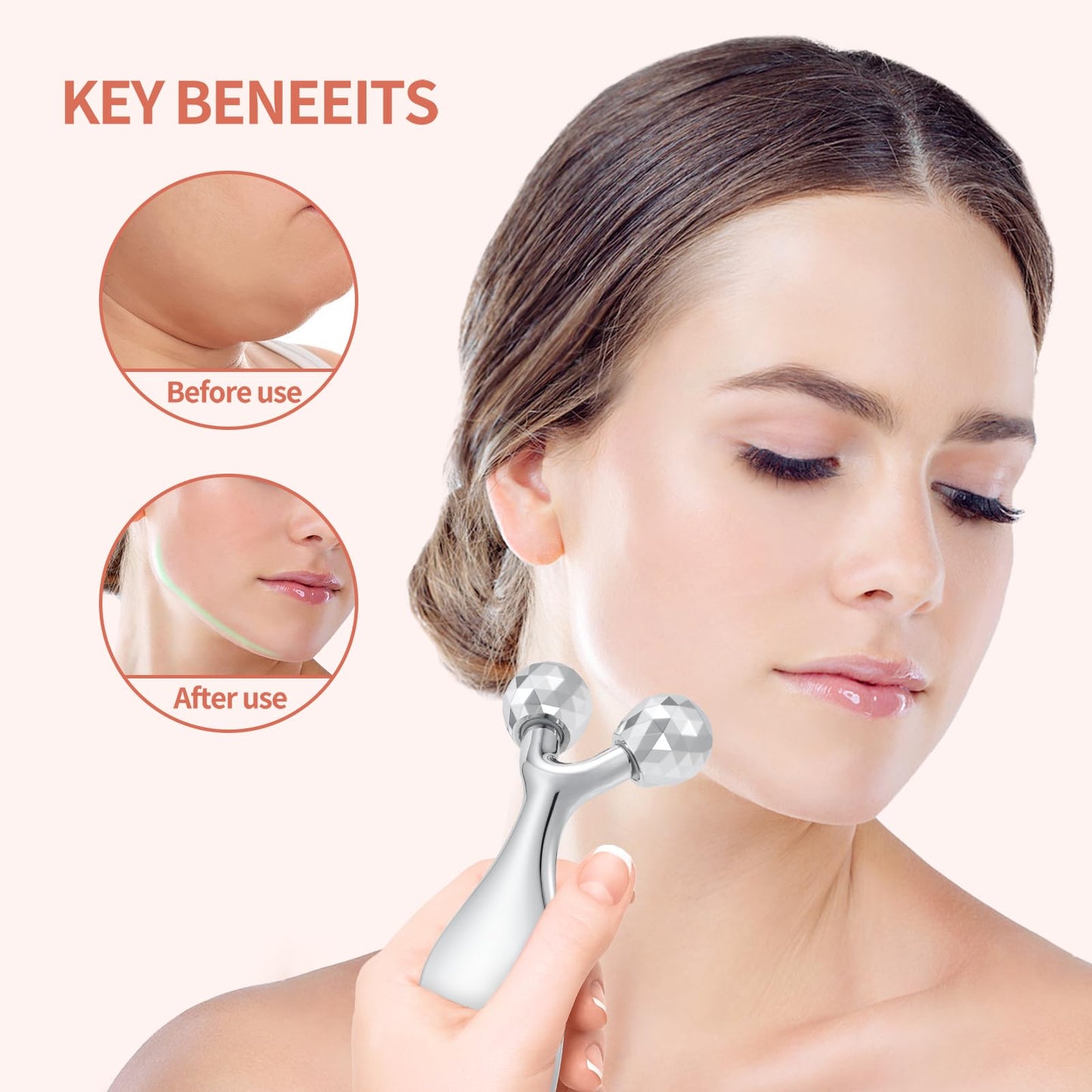 3D Metal Facial Roller Massager- Improves Complexion & Remove Eye Wrinkles, Face Massage Tool - Skin Tightening & Toning, Gua Sh