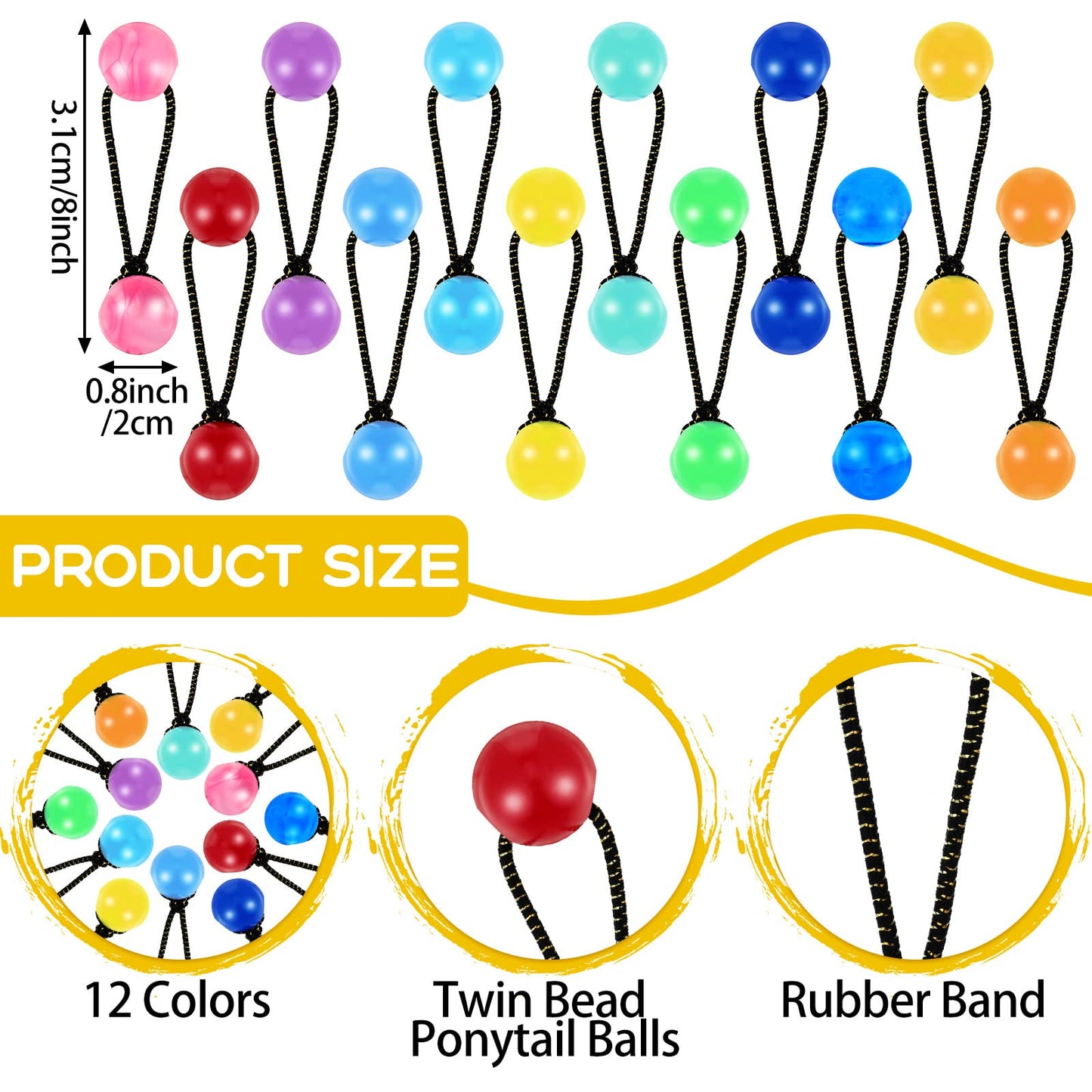 36 Pieces Hair Ties Balls Ponytail Holders Colorful Twin Bead Ponytail Balls 80s 90s Elastic Hair Accessories for Baby Kid(20 mm