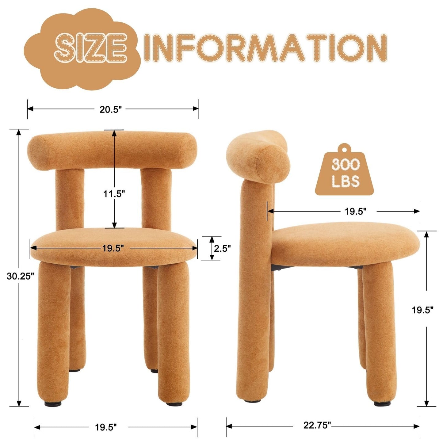 ROCITY Boucle Dining Chairs Set of 2 Armless Sherpa Kitchen Chairs Small Modern Barrel Dining Room Chairs Upholstered Cute Side Chairs Orange Yellow