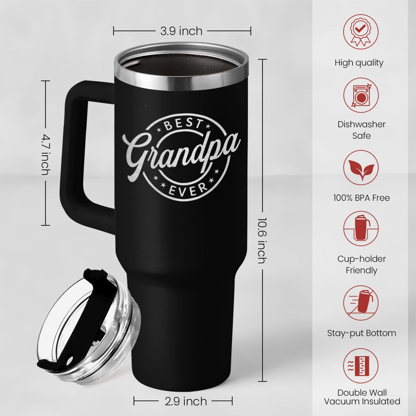 SANDJEST Best Grandpa Ever Tumbler with Handle 40oz, Grandfather Gifts for Birthday Christmas Fathers Day Valentines, Presents for Grandpas Granddad Papa Gifts from Granddaughter Grandson