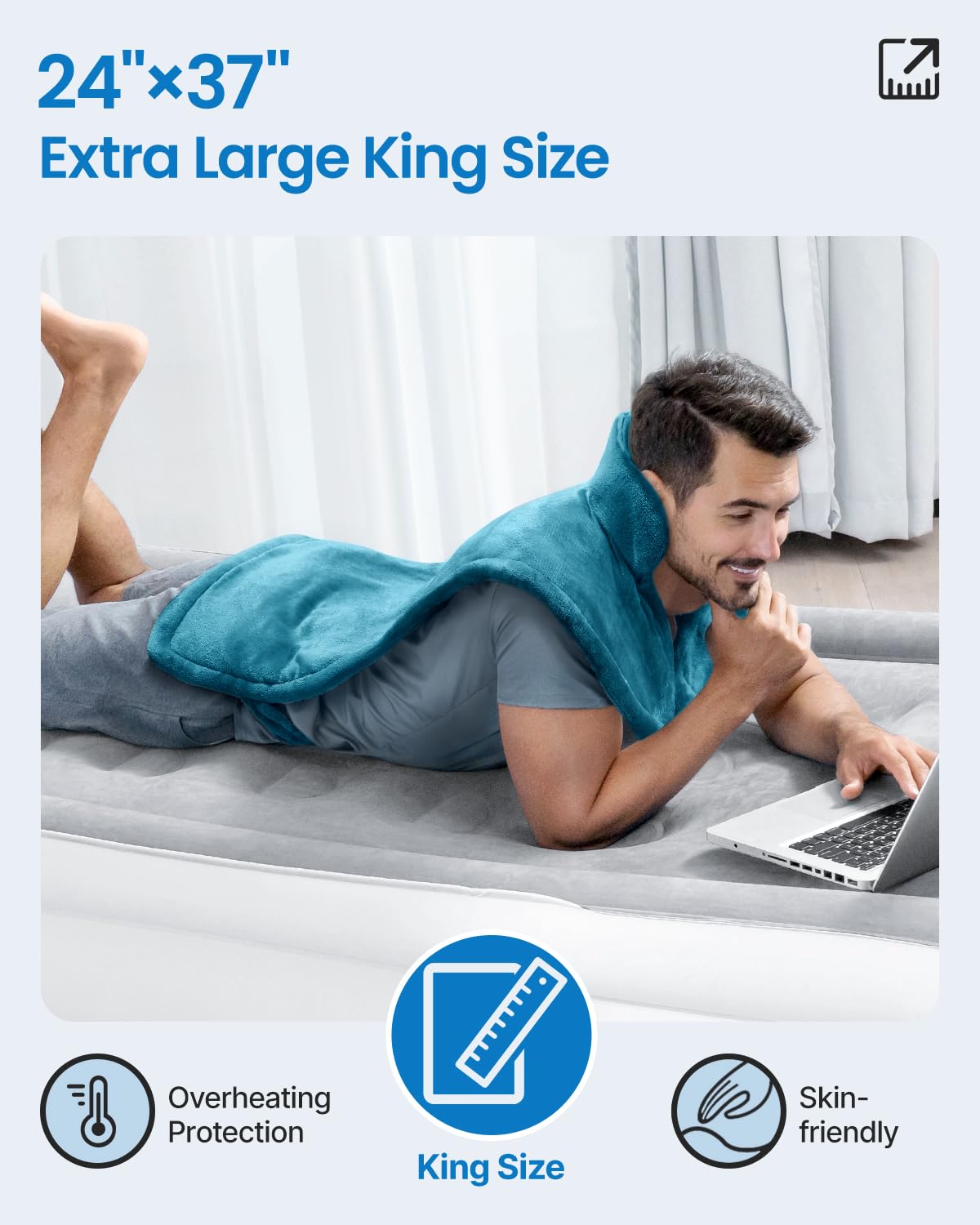 RENPHO King Size Heating Pad for Back, Valentines Day Gifts for Her Him, Birthday Gifts for Men Dad, FSA Eligible, XL Large Electric Heat Pad for Neck and Shoulder, ETL Certified, 24"x37", Blue