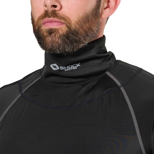 Shock Doctor Compression Shirt with Neckguard for Hockey. Long Sleeves with Integrated Neck Guard. for Adult Men Black/Grey
