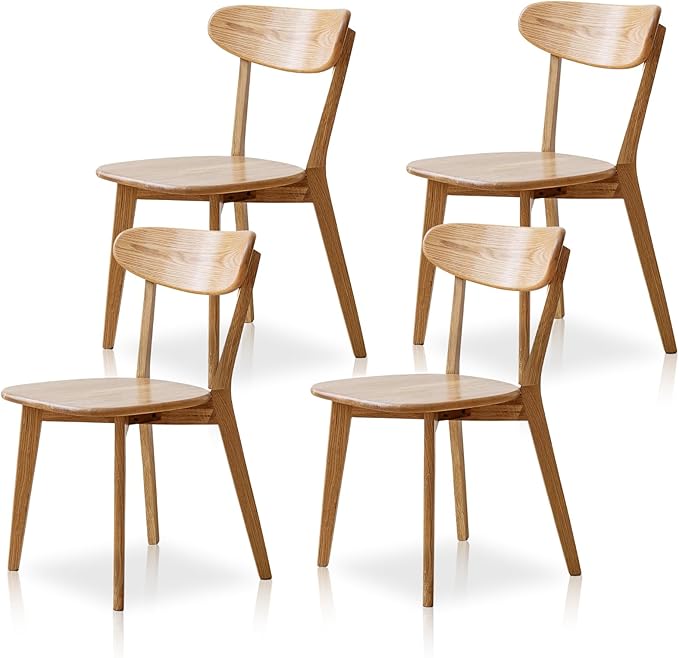 Grewood Oak Wood Dining Chairs - Kitchen Chairs Set of 4 with Comfortable Curved Backrest - Wood Chairs for Dining Room,Living Room - Original Wood Color
