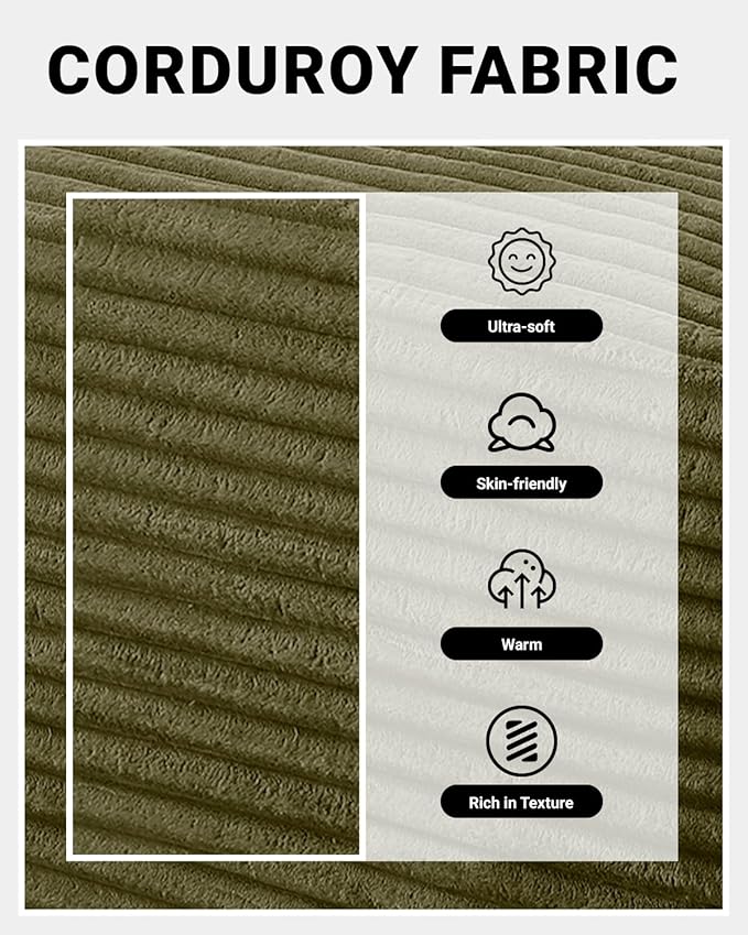 108" Cloud Sectional Couch,Modern Modular Sectional Sofa with Deep Seat,Corduroy Boneless Couches with L-Shape Chaise for Living Room,No Assembly Required (Green, Left Facing Chaise)