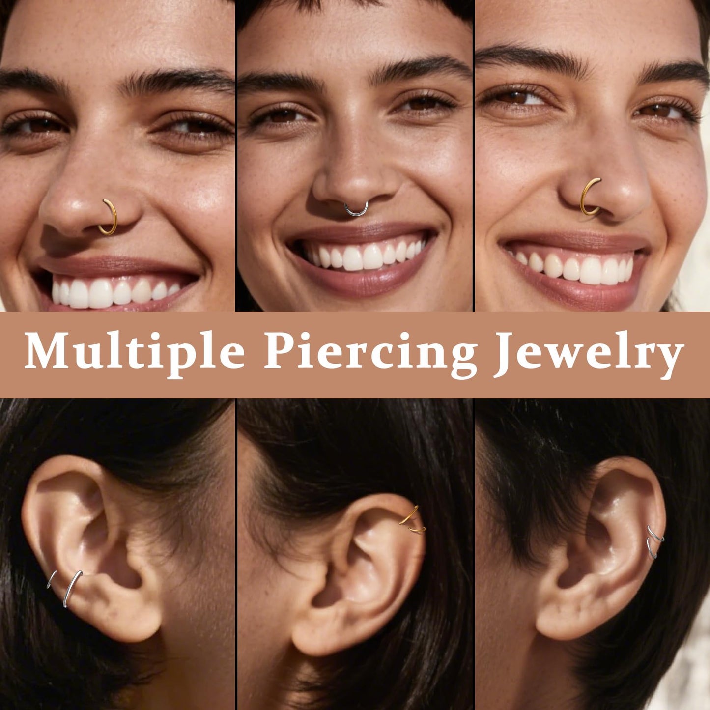 Hypoallergenic Nose Rings Hoops Set for Women Men: 8Pcs 18G Gold/Silver 316L Surgical Stainless Steel Nose Hoops Hinged Clicker