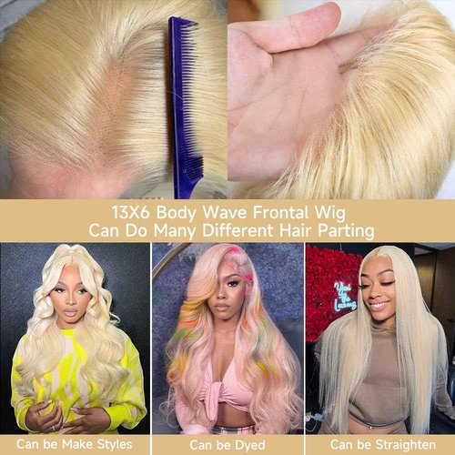 KEGOO 613 13x6 Lace Front Wig Human Hair 28 Inch Blonde Wig Human Hair 200% Density Body Wave HD Blonde Lace Frontal Wig Pre Plucked 613 Lace Front Wig Human Hair