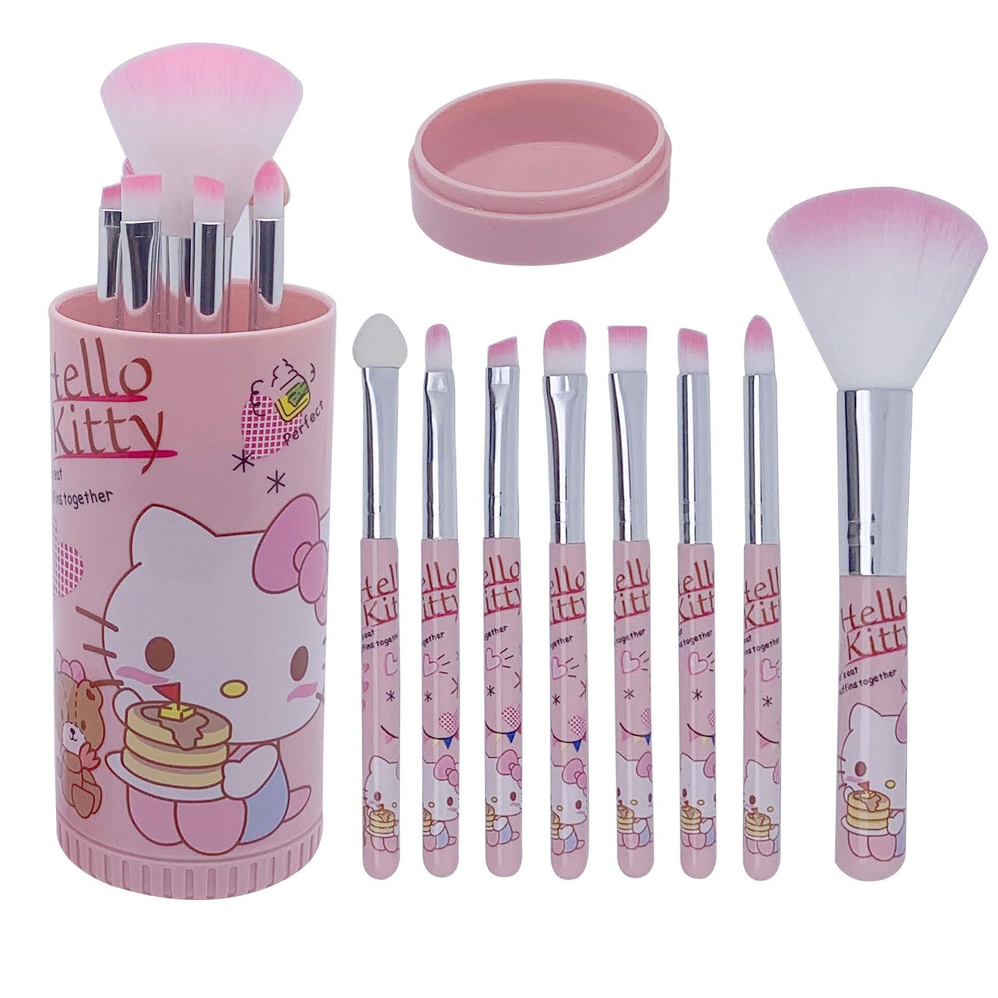 Cute Makeup Brush Set, 8 Pcs Pink Makeup Brushes and Makeup Brush Holder, Eyeshadow Lip Gloss Cosmetic Brushes Kit for Girls (Pi