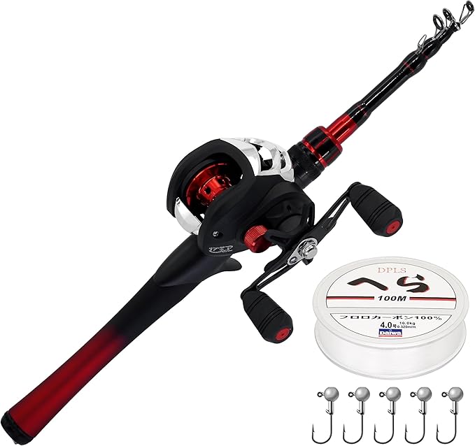 Kilitn Fishing Rod and Reel Combo, Baitcasting Combo Baitcast Reel 5 Foot Durable Fiberglass Telescopic Rod with Fishing L...
