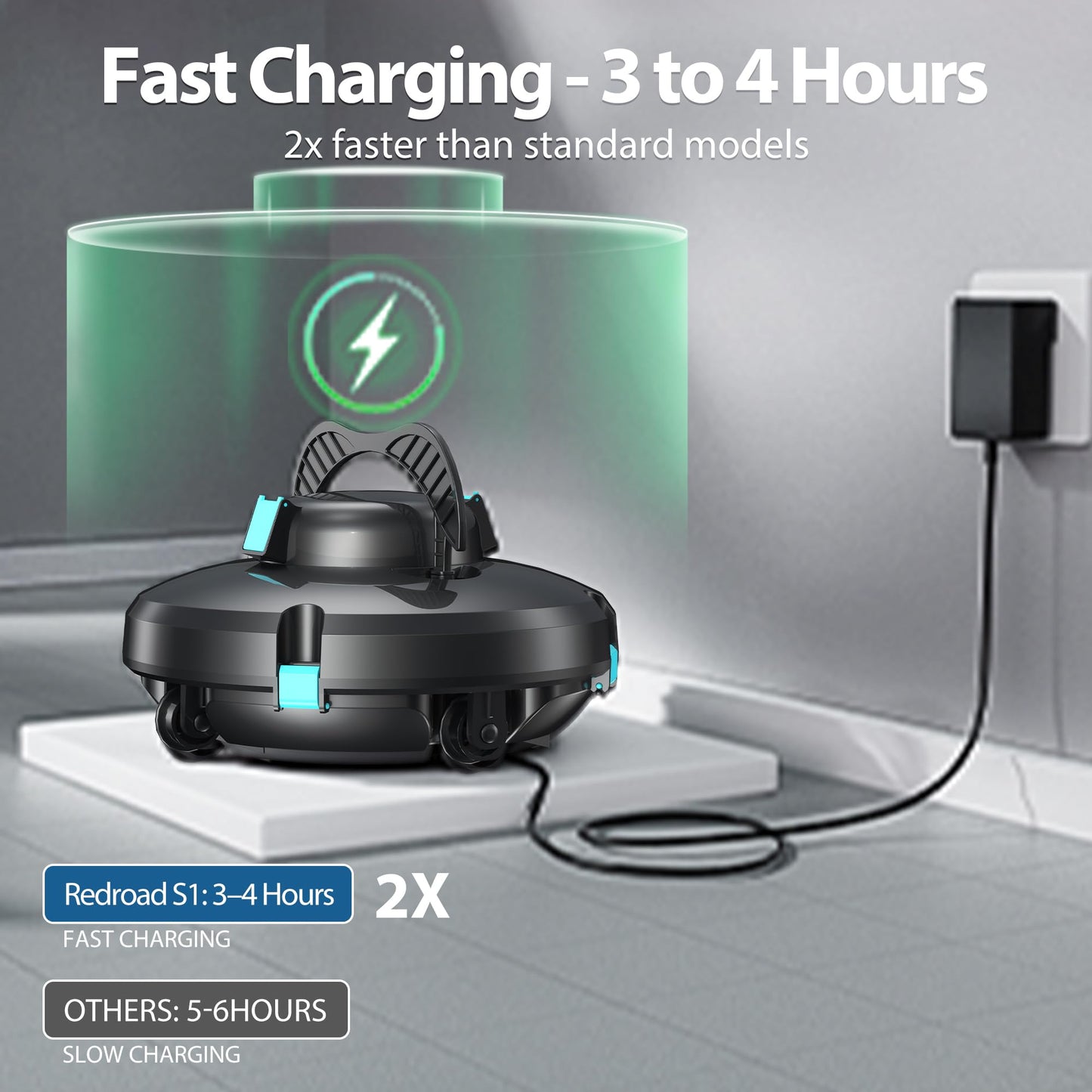 Redroad Cordless Robotic Pool Cleaner, Automatic Pool Vacuum Lasts 150Mins, Powerful Suction, Self-Parking, Maximum Climbing Angle 18 Degrees, Lightweight for Above/Inground Pools Up to 1200 Sq.Ft