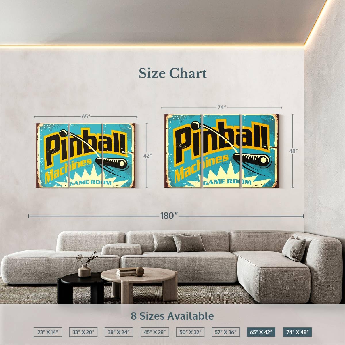 ElephantStock Pinball Machine Game Room Wall Art - Horizontal Canvas - 3-Piece Living Room Wall Decor - Retro Digital Art Canvas Print - Turquoise and Black Decor for Wall - 74" X 48"