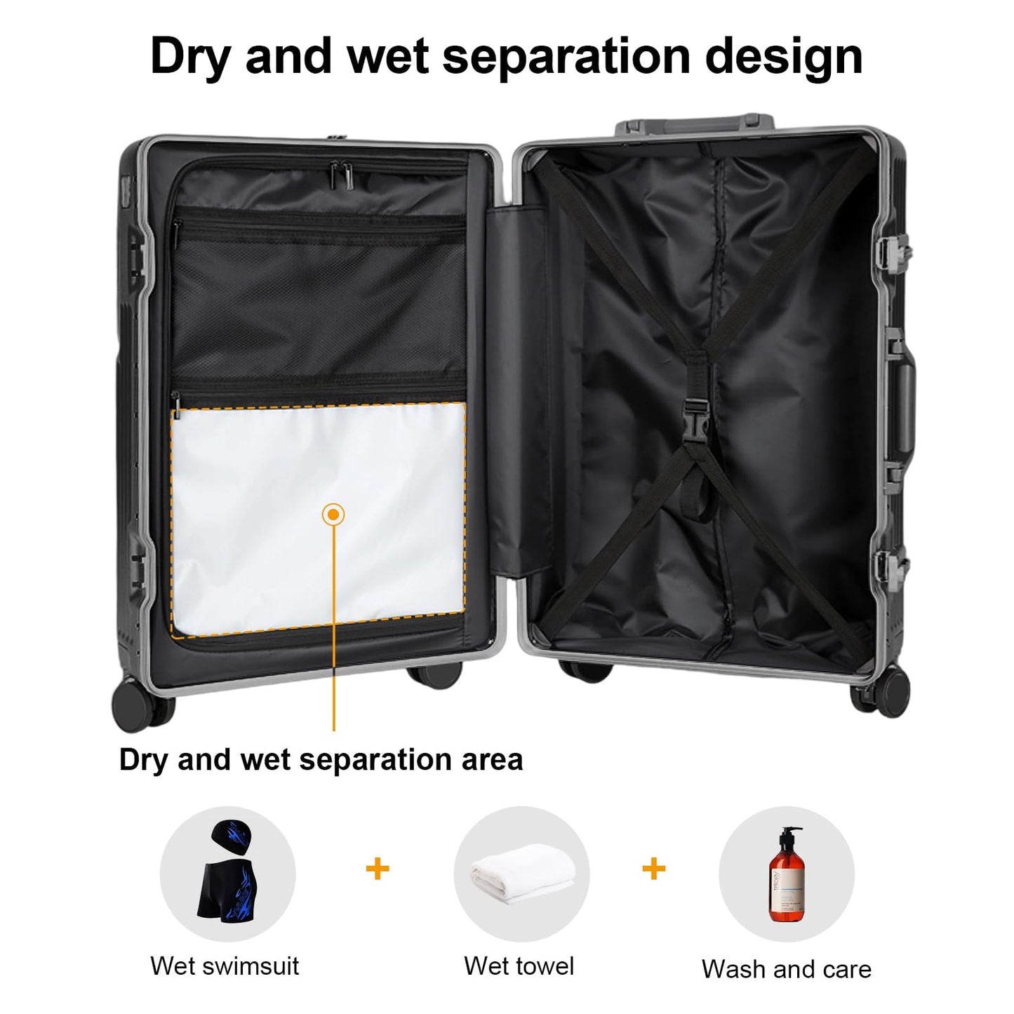 AIWEINY Carry on suitcase Zipperless Luggage,Polycarbonate Aluminum Hard Shell, Expandable Carry-On Suitcase with Spinner Wheels, 20 Inch Cabin